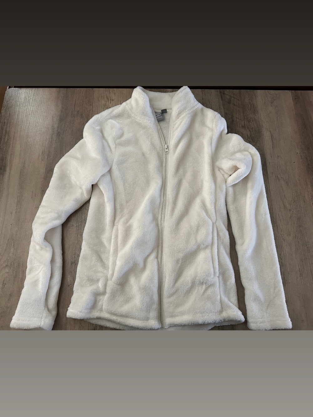 Daisy Fuentes White Plush Full-Zip Teddy Jacket